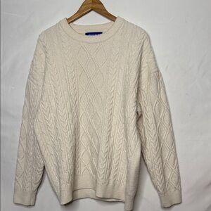 Aelfric Eden cream white ivory knitted knit thick luxury pullover sweater sz XL